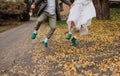 Couple love jump happiness style shoes green