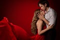 Couple Love Kiss, Romantic Man Kissing Woman in Red