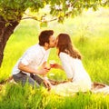 Couple in love kissing in nature