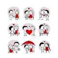 Couple in love kissing, valentine sketch for your design Royalty Free Stock Photo