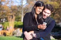 Couple in love looking at cellphone