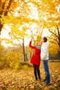 Couple in love looking trees in autumn Royalty Free Stock Photo