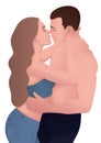 Couple in love, lovers beautiful man and woman hugging and are going to kiss, picture of passion and feelings, colorful drawing in Royalty Free Stock Photo