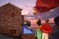 couple in love with luxury villa with swimming po