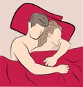 Couple in love lying on bed embracing. relationship concept. vector illustration.