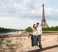 Couple in love making the selfie photo in Paris