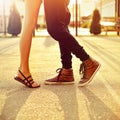 Couple in love. Male and female legs closeup Royalty Free Stock Photo