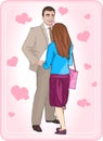Couple in love. Man smiling looking at beautiful woman. Young girl stands face to man. Valentine's Day. Vector illustration. Royalty Free Stock Photo