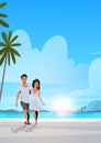 Couple in love man woman embracing on tropical island sea beach sunrise seascape summer vacation concept landscape