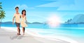 Couple in love man woman embracing on tropical island sea beach sunrise seascape summer vacation concept landscape