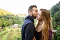 Couple in love with the mountains in the tropics Royalty Free Stock Photo