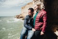 Couple in love by the ocean. Travel concept Royalty Free Stock Photo