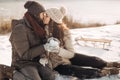 Couple in Love Outdoors on the Winter Royalty Free Stock Photo