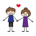 Couple in love. People hold hands. Vector.