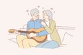 Couple, love, play, romance, music, recreation concept