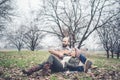 Couple in love playing serenade with guitar Royalty Free Stock Photo