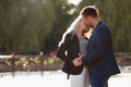 Kiss. Couple in love. Portrait of attractive happy girl and the guy Royalty Free Stock Photo