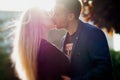 Kiss. Couple in love. Portrait of attractive happy girl and the guy Royalty Free Stock Photo