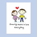 Couple love with red heart hand drawn card Royalty Free Stock Photo