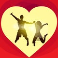 Couple love red heart shape jump valentine day