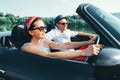 Couple in love ride in cabriolet car Royalty Free Stock Photo