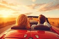 Couple in Love Ride in Cabriolet Car, Lovers Travel by Car, Generative AI Illustration Royalty Free Stock Photo