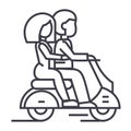 Couple in love riding a scooter vector line icon, sign, illustration on background, editable strokes Royalty Free Stock Photo
