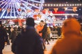 Couple in Love. Romantic Characters for Feast of Saint Valentine. True love. Happy Couple Having Fun at city ice rink in Royalty Free Stock Photo