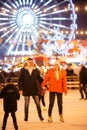 Couple in Love. Romantic Characters for Feast of Saint Valentine. True love. Happy Couple Having Fun at city ice rink in the Royalty Free Stock Photo