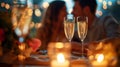 couple in love on a romantic evening in a restaurant with candles in an intimate settin