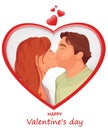 A couple in love, romantic kiss on beautiful background with heart shape.