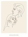 Couple in love. Romantic lovers portrait. Linear sketch logo tattoo Royalty Free Stock Photo