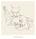 Couple in love. Romantic lovers portrait. Linear sketch logo tattoo Royalty Free Stock Photo