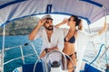 Couple in love on a sail boat Royalty Free Stock Photo