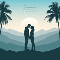 couple in love silhouette honeymoon in paradise on tropical palm background Royalty Free Stock Photo