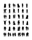 Couple in love silhouette vector big collection. Woman and man in love. Girl and boy dancing. Wedding couple, bride and groom. Royalty Free Stock Photo