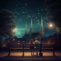 A couple in love is sitting together at night enjoying the view of the night sky. Royalty Free Stock Photo