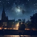 A couple in love is sitting together at night enjoying the view of the night sky. Royalty Free Stock Photo