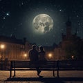 A couple in love is sitting together at night enjoying the view of the night sky. Royalty Free Stock Photo