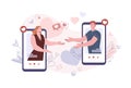 Couple in love on smartphone screen. Mobile dating concept, digital male female characters talking, modern relationship