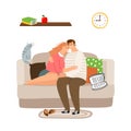 Couple in love on sofa vector illustration. Calm evening together concept