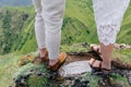 Couple in love standing on the mountain. Young couple walking along the beautiful nature. Wedding in Georgia Royalty Free Stock Photo