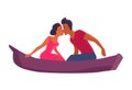 Couple in Love Swims on Purple Canoe and Kisses