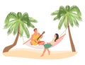 Couple in love swinging in hammock vector Royalty Free Stock Photo