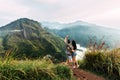 A couple in love takes a selfie. Man and woman holding hands. The couple travels around Asia. Travel to Sri Lanka. Honeymoon trip