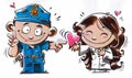 Couple in love, teacher, nurse or doctor, and a policeman Royalty Free Stock Photo