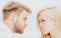 Couple in love tender passion. Close-up face each other of lovely pair. True love. Relation porblems. Emotional people. Royalty Free Stock Photo