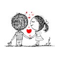 Couple in love together, valentine sketch for your Royalty Free Stock Photo