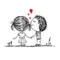 Couple in love together, valentine sketch for your Royalty Free Stock Photo