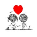 Couple in love together, valentine sketch for your Royalty Free Stock Photo